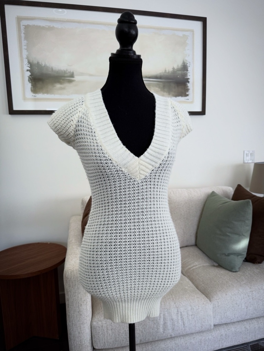 Cream V-Neck Knit Swim Coverup Tunic